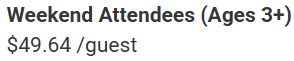 Round 1 ticket pricing: Weekday Attendees (Ages 3+), $40.64 per guest, minimum 10 guests.